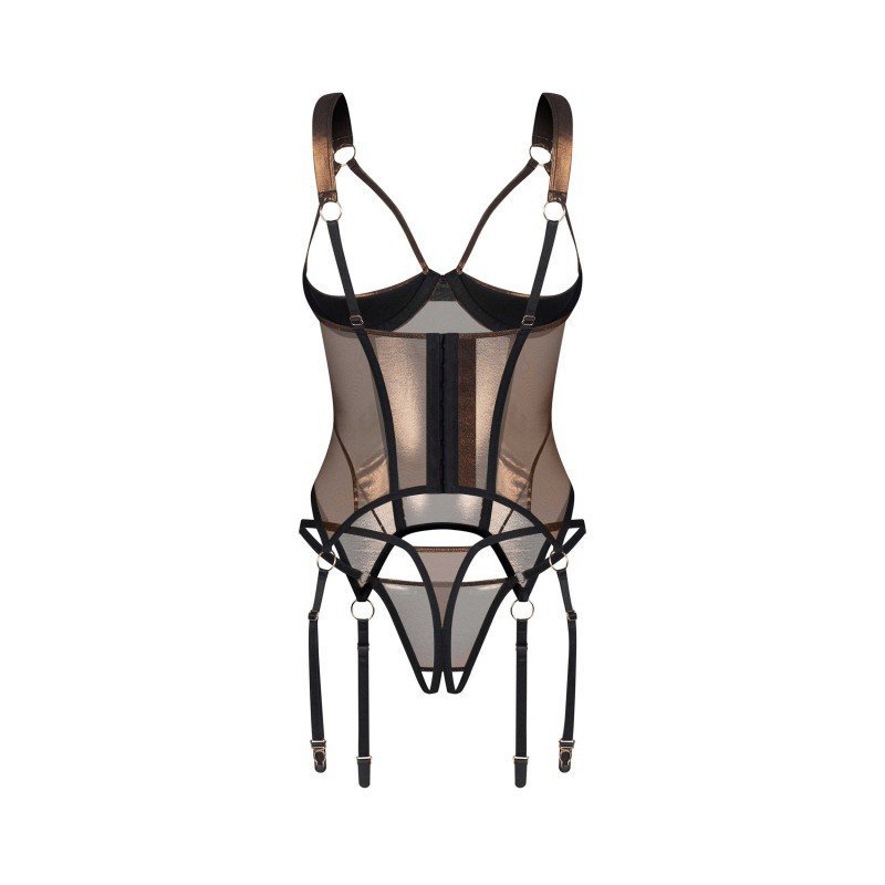 Corset sexy Soranna doré et string ouvert – Obsessive