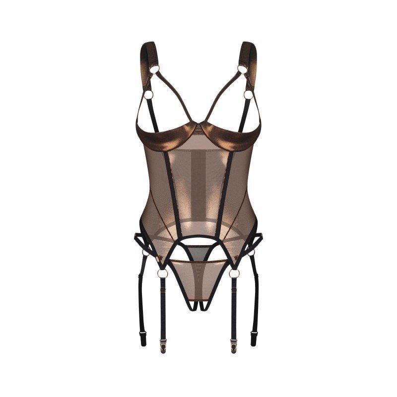 Corset sexy Soranna doré et string ouvert – Obsessive