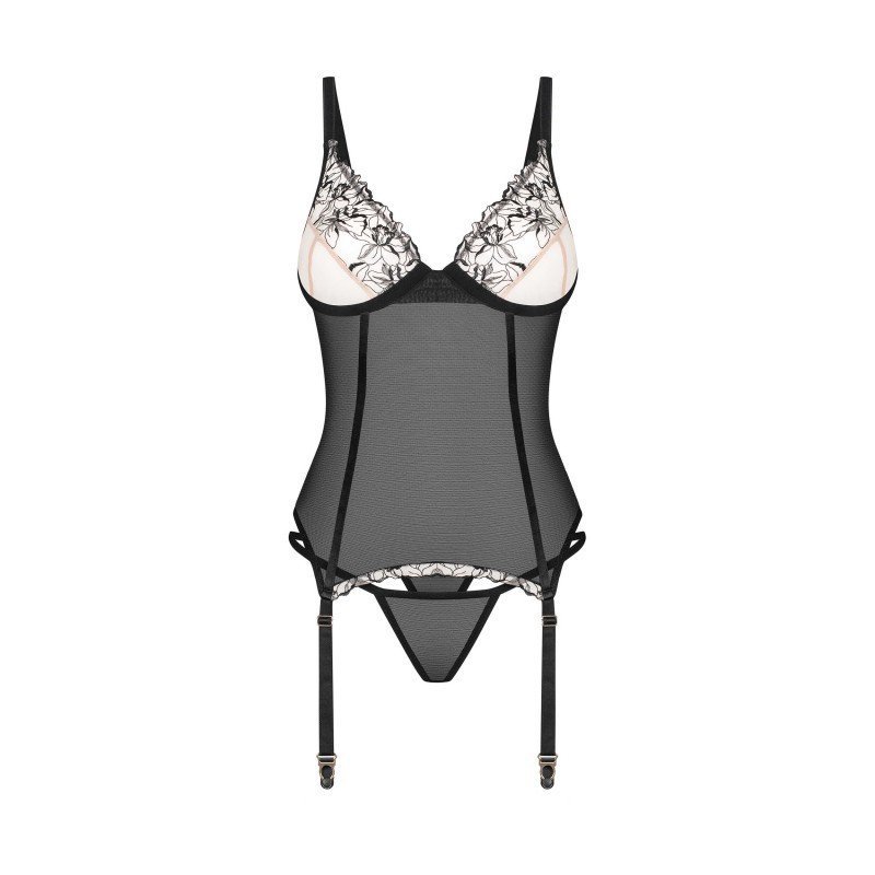 Corset Vila Blanes noir fleuri et string – Obsessive
