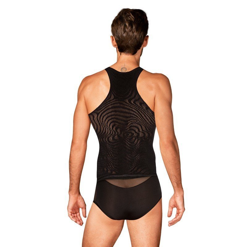 Débardeur homme sexy noir à motifs géométriques