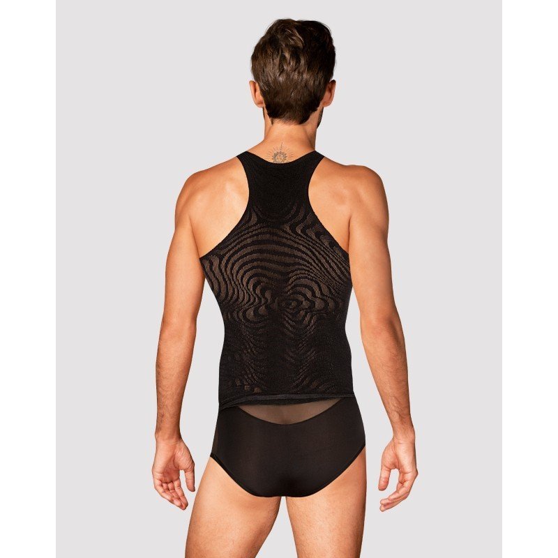 Débardeur homme sexy noir à motifs géométriques