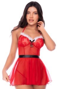Déguisement Mère Noël sexy en nuisette rouge transparente