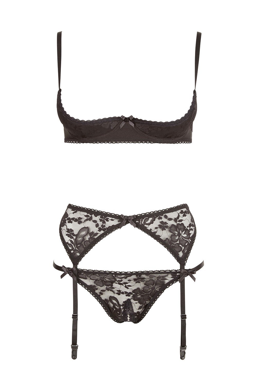 Ensemble 3 pièces dentelle florale noire – Cottelli