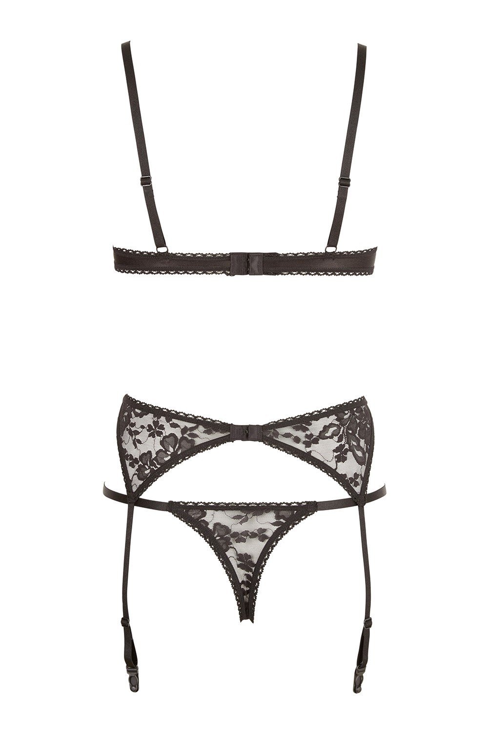 Ensemble 3 pièces dentelle florale noire – Cottelli