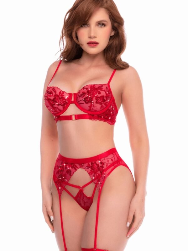 Ensemble 3 pièces rouge écarlate brodé sequins – Mapalé