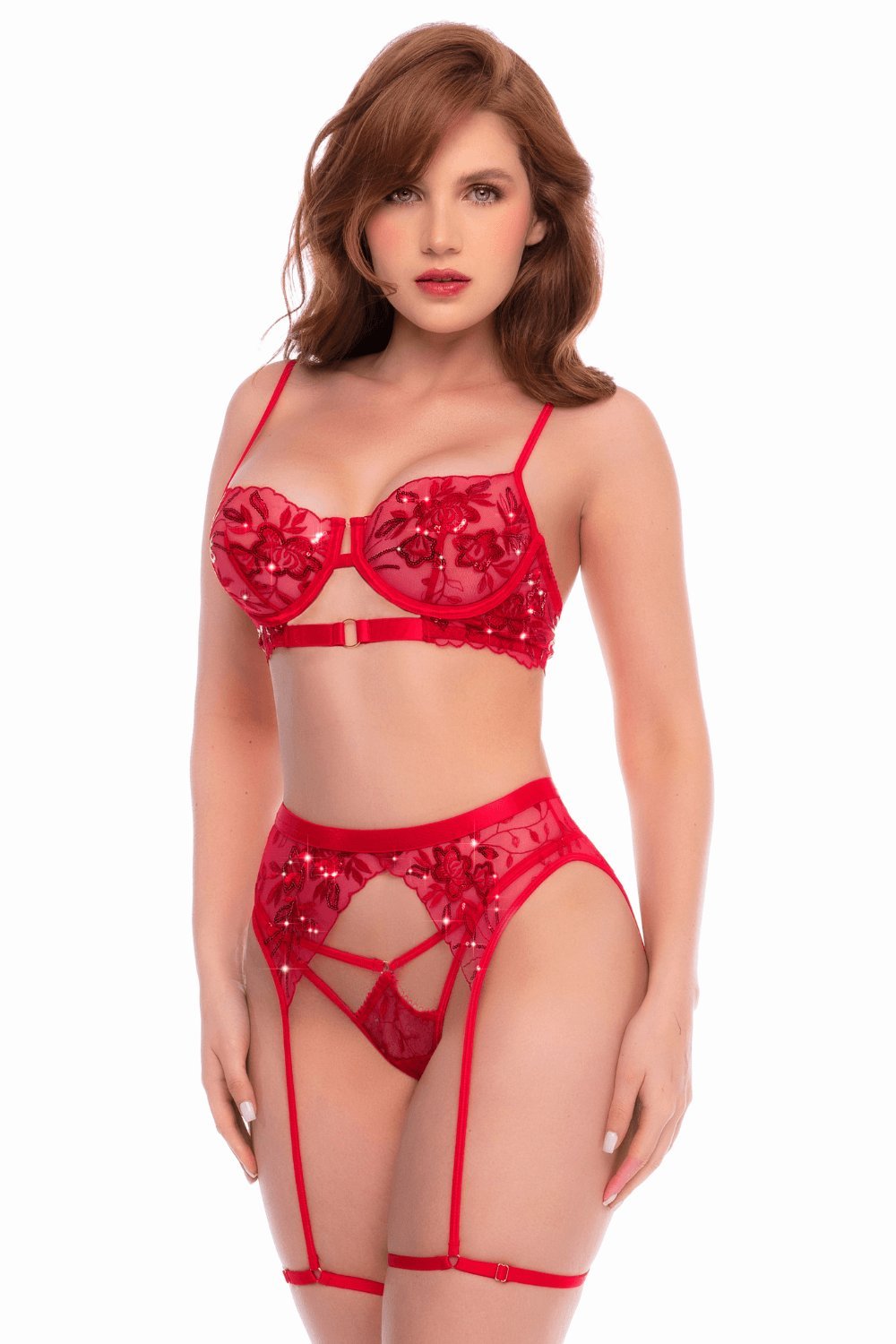 Ensemble 3 pièces rouge écarlate brodé sequins – Mapalé