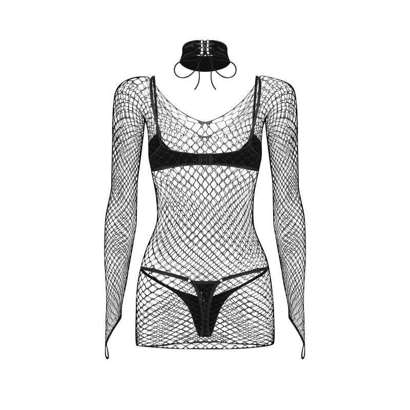 Ensemble 4 pièces Sashalla résille effet cuir – Obsessive