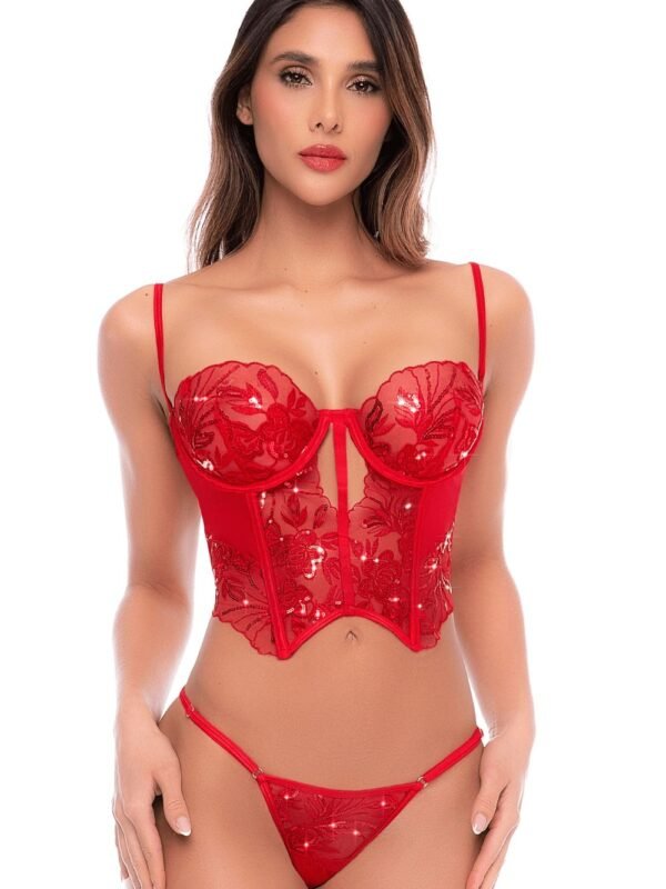 Ensemble bustier rouge écarlate brodé de sequins – Mapalé
