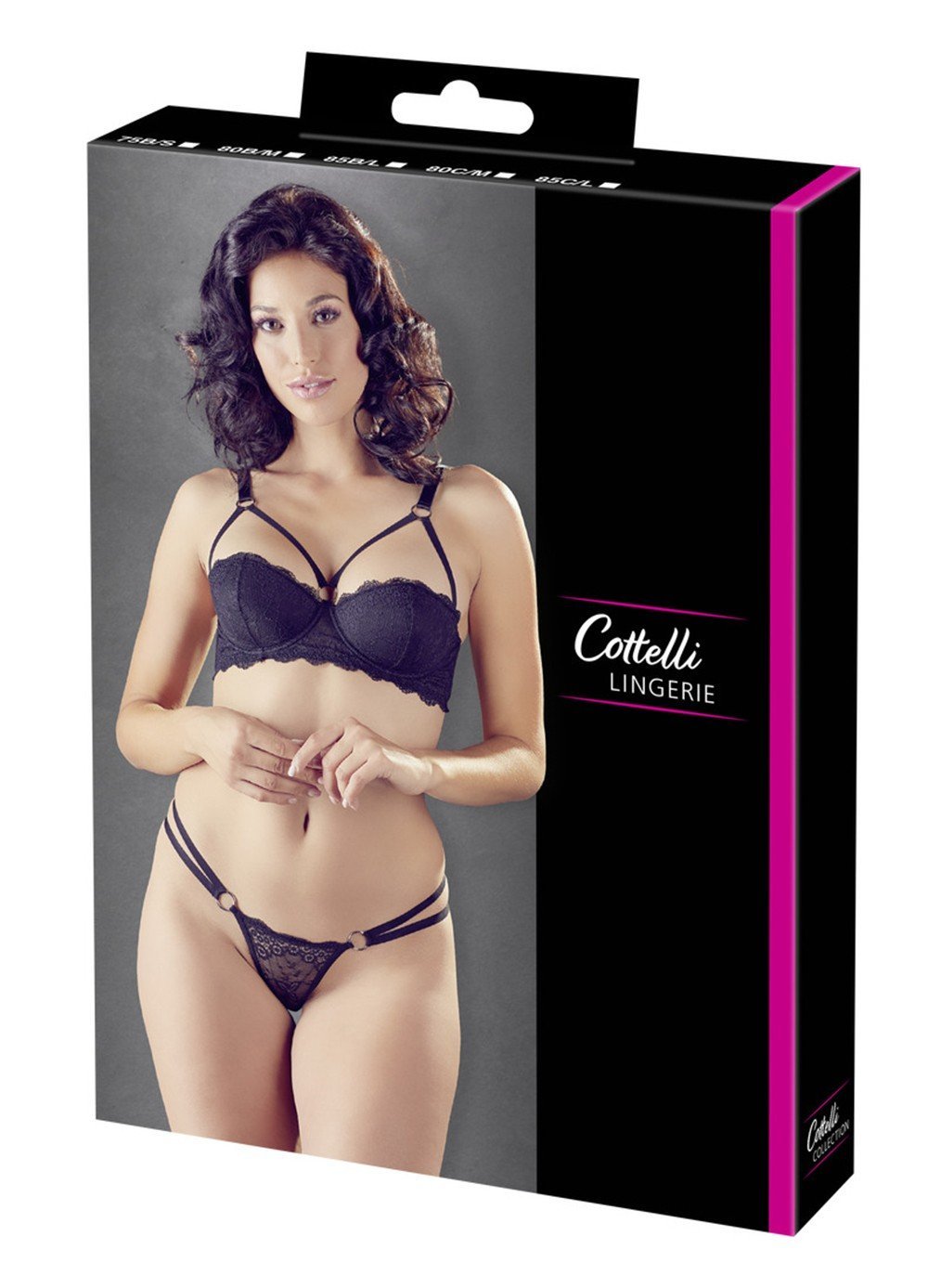 Ensemble dentelle noire à armatures et string – Cottelli