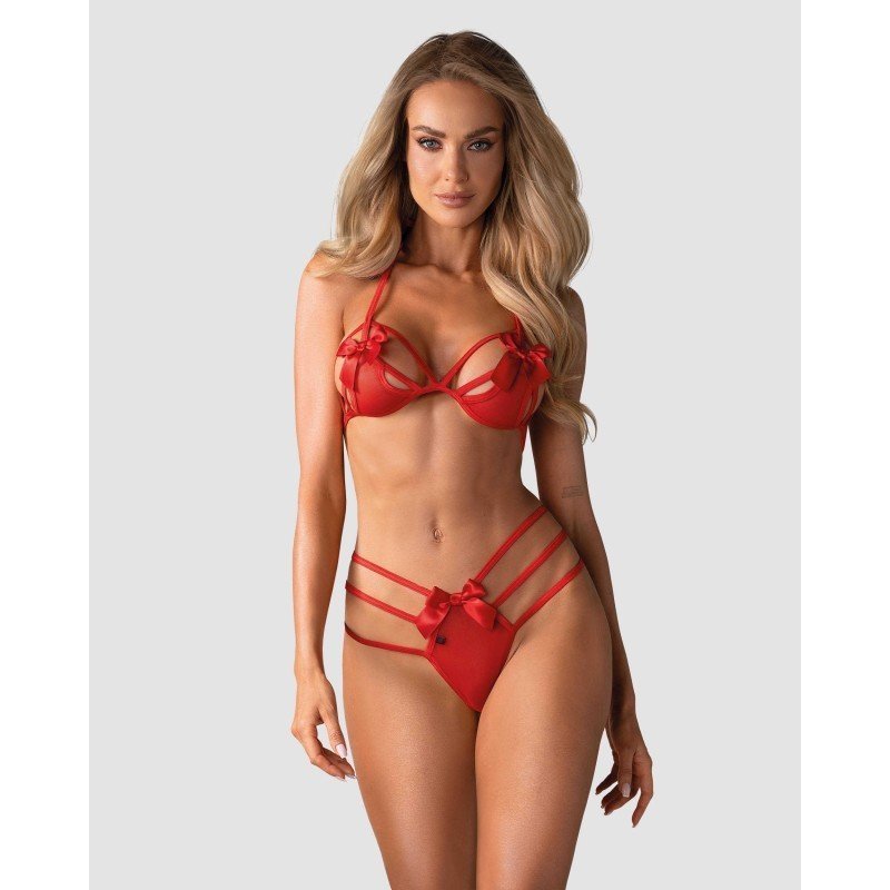 Ensemble Giftella rouge à nœuds, dos nu – Obsessive