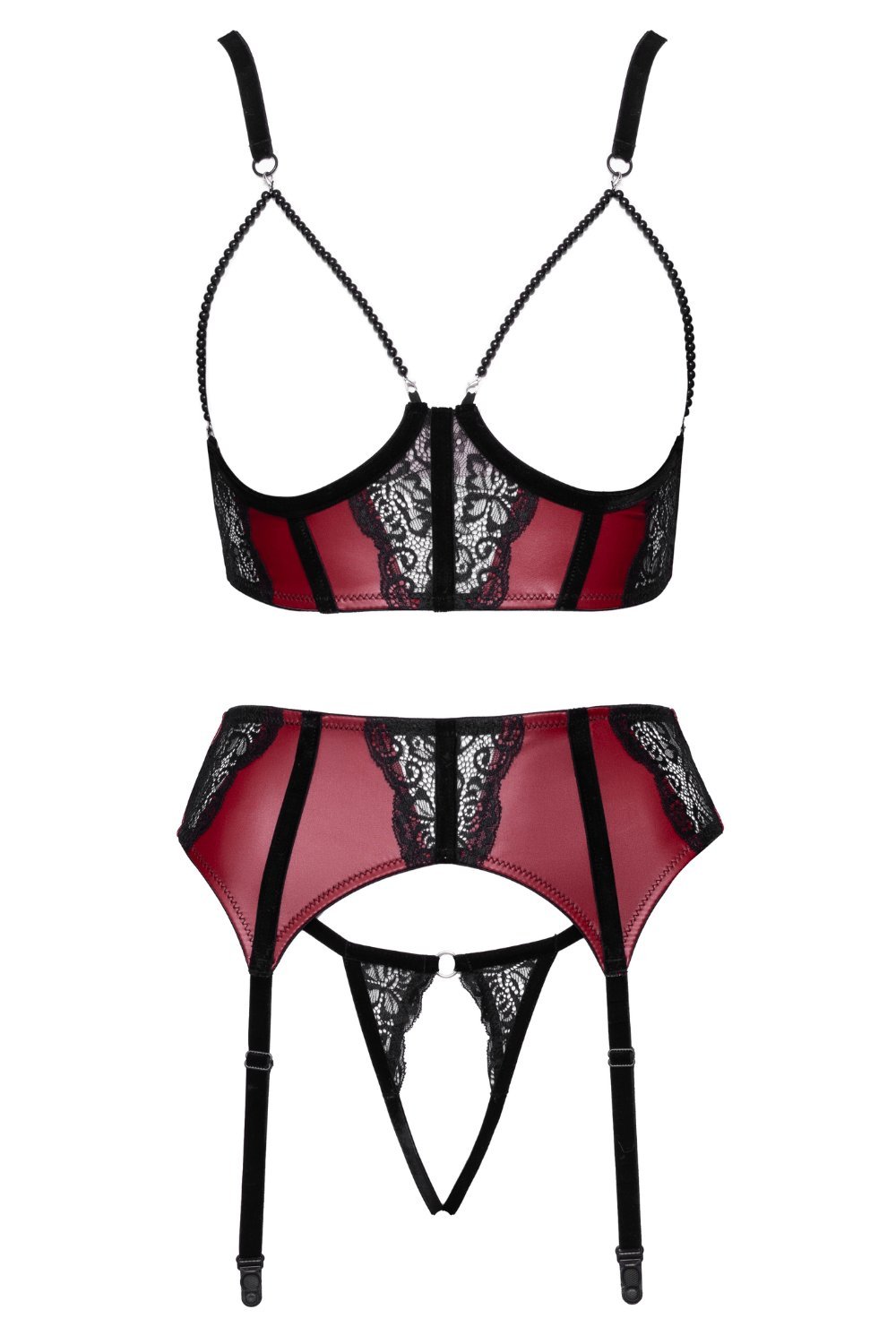 Ensemble jarretelles rouge foncé, velours – Cottelli