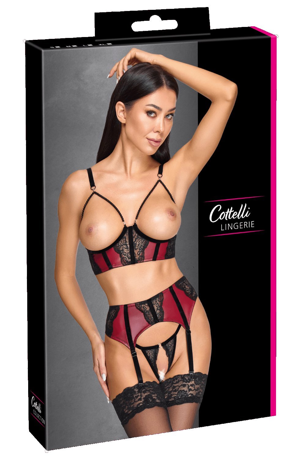 Ensemble jarretelles rouge foncé, velours – Cottelli
