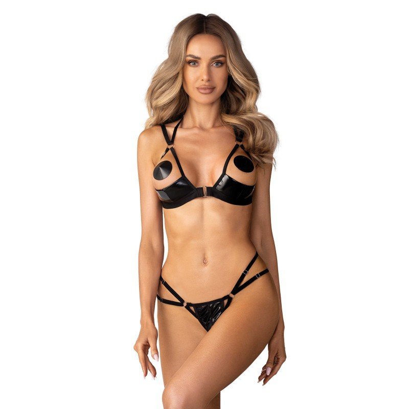 Ensemble ouvert effet latex noir Keira Lise – Obsessive
