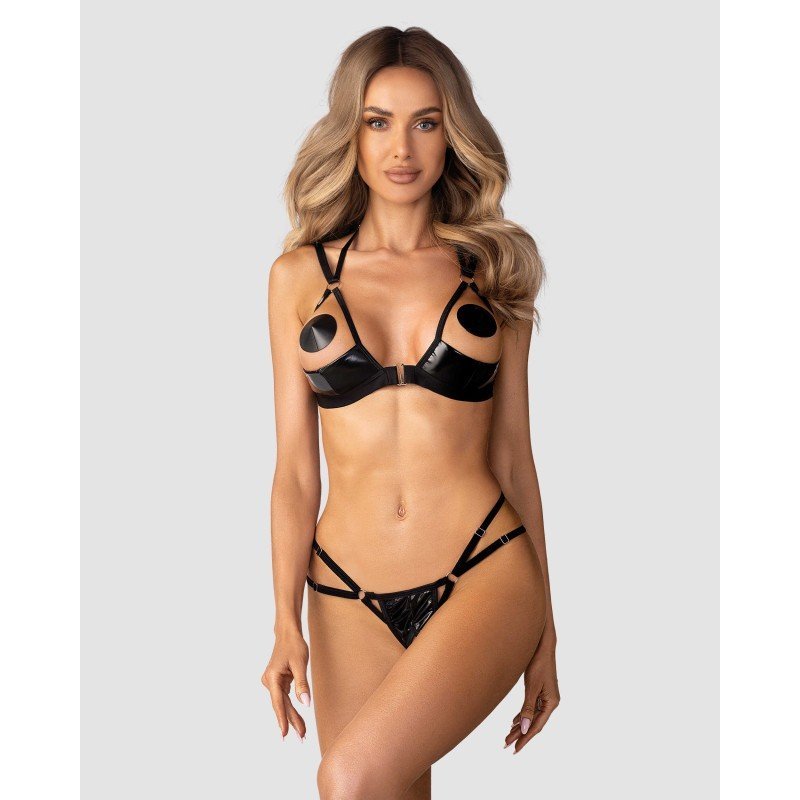 Ensemble ouvert effet latex noir Keira Lise – Obsessive