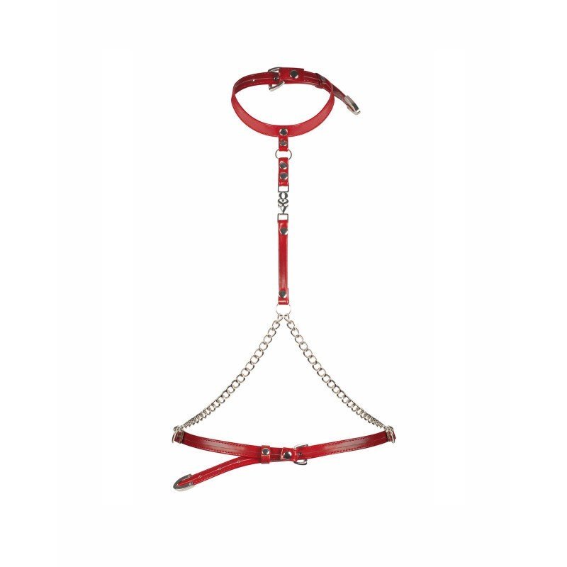 Harnais lingerie sexy rouge à chaîne argentée
