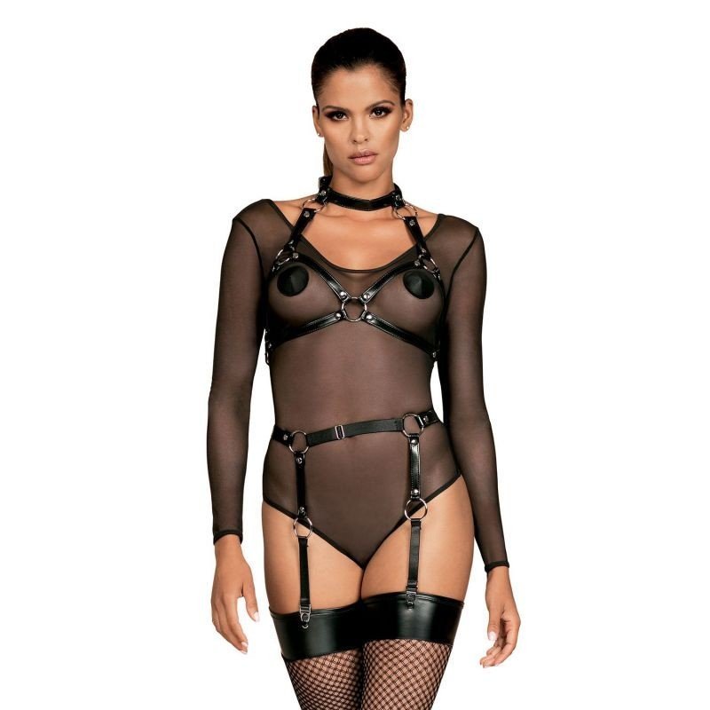 Harnais soutien-gorge sexy noir à anneau