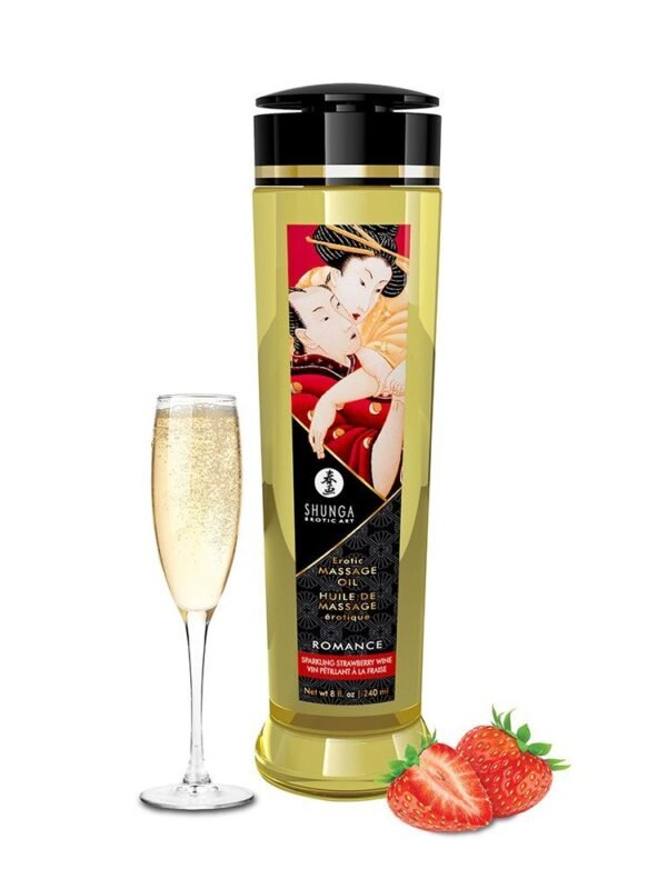Huile de massage sensuelle fraise vin pétillant 240 ml