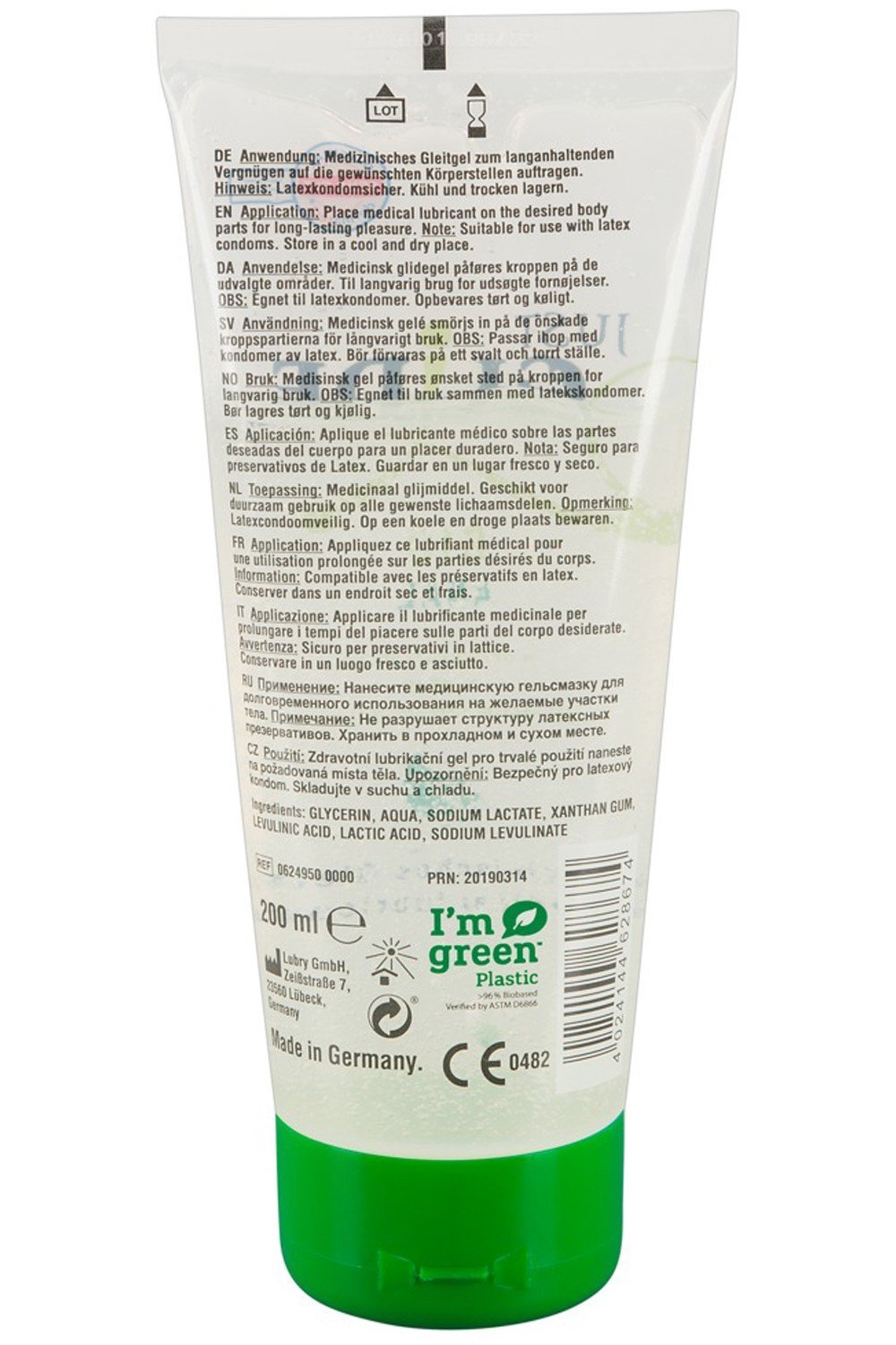 Lubrifiant anal bio en tube écologique 200 ml