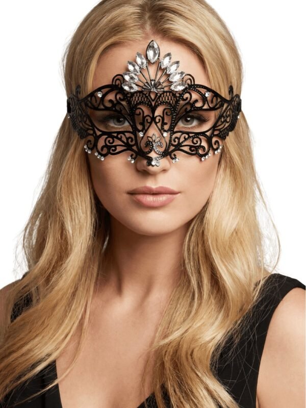 Masque de bal sexy noir à joyau frontal