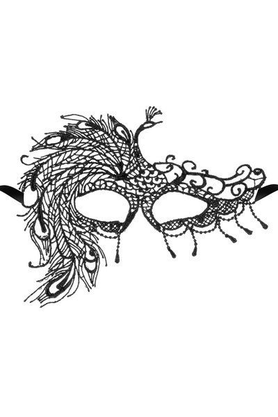 Masque dentelle sexy noir à plume de paon