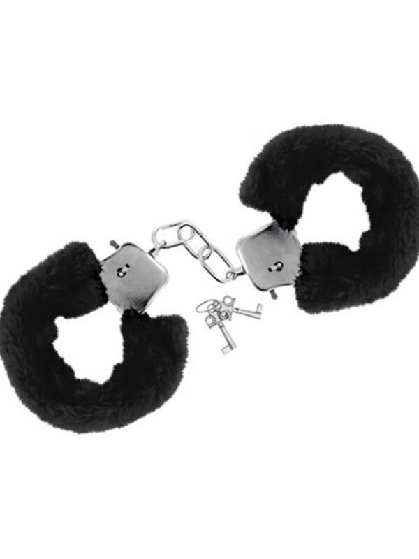 Menottes fourrure noires avec sécurité et clés