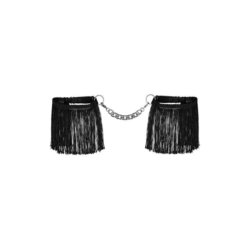 Menottes sexy noires à pompons et chaîne
