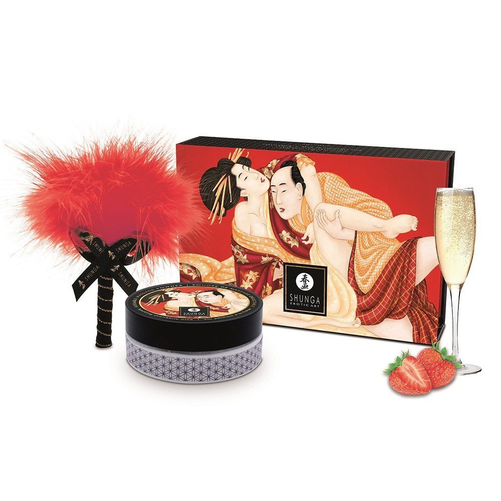 Mini coffret poudre comestible fraise et plumeau