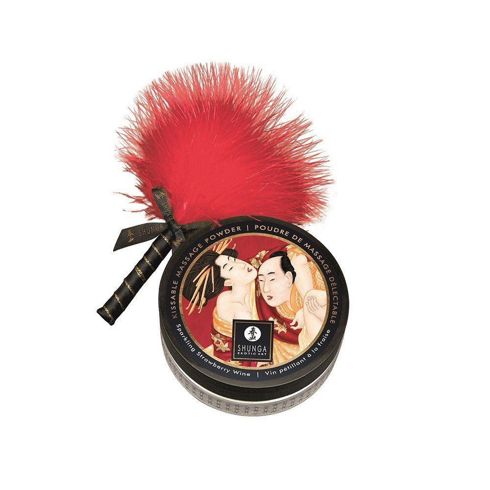 Mini coffret poudre comestible fraise et plumeau