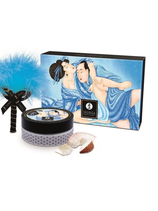 Mini coffret poudre comestible noix de coco et plumeau