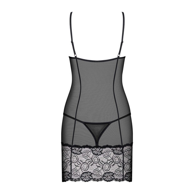 Nuisette Alluria noire, dentelle et armatures – Obsessive