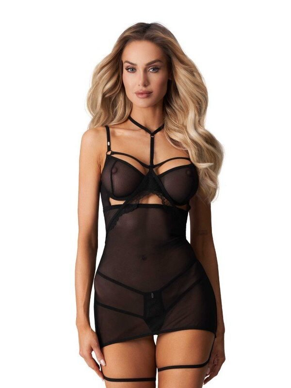 Nuisette Arrowel à lanières et choker – Obsessive