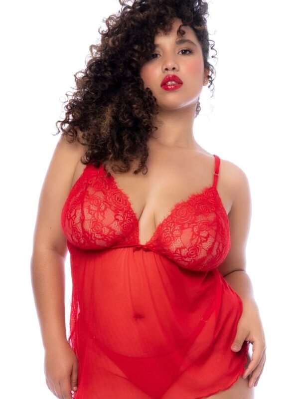 Nuisette courte grande taille rouge et string – Mapalé