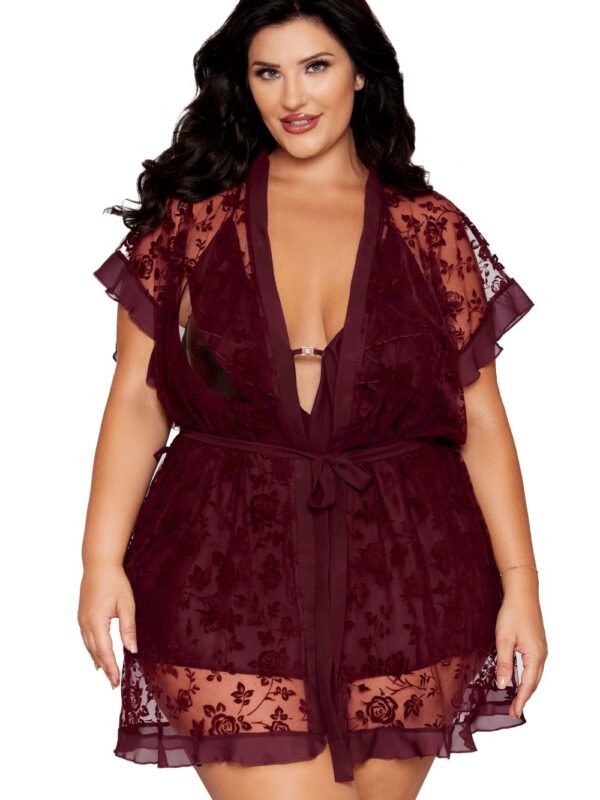 Nuisette et peignoir grande taille aubergine – Dreamgirl