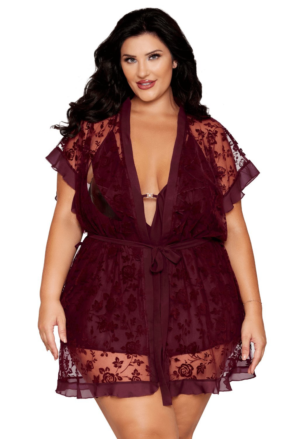 Nuisette et peignoir grande taille aubergine – Dreamgirl