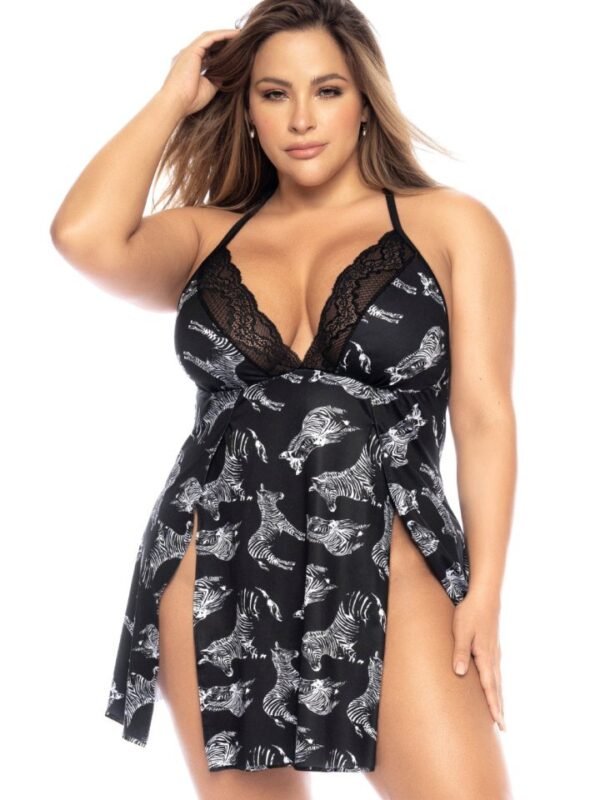 Nuisette grande taille imprimé zèbre fendue – Mapalé