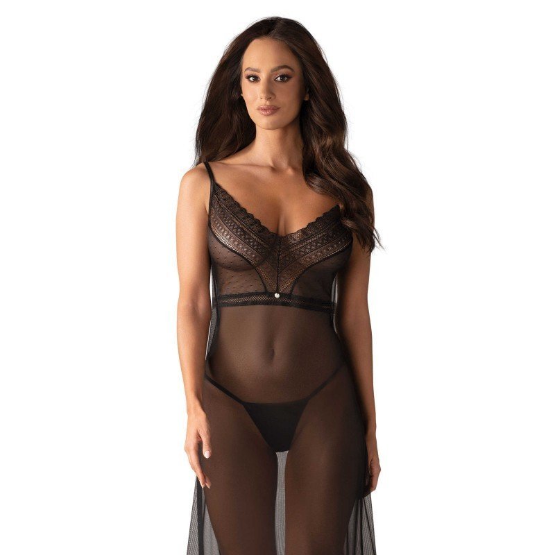 Nuisette longue Estiqua noire, bas asymétrique