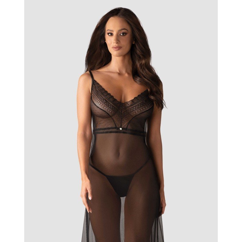 Nuisette longue Estiqua noire, bas asymétrique