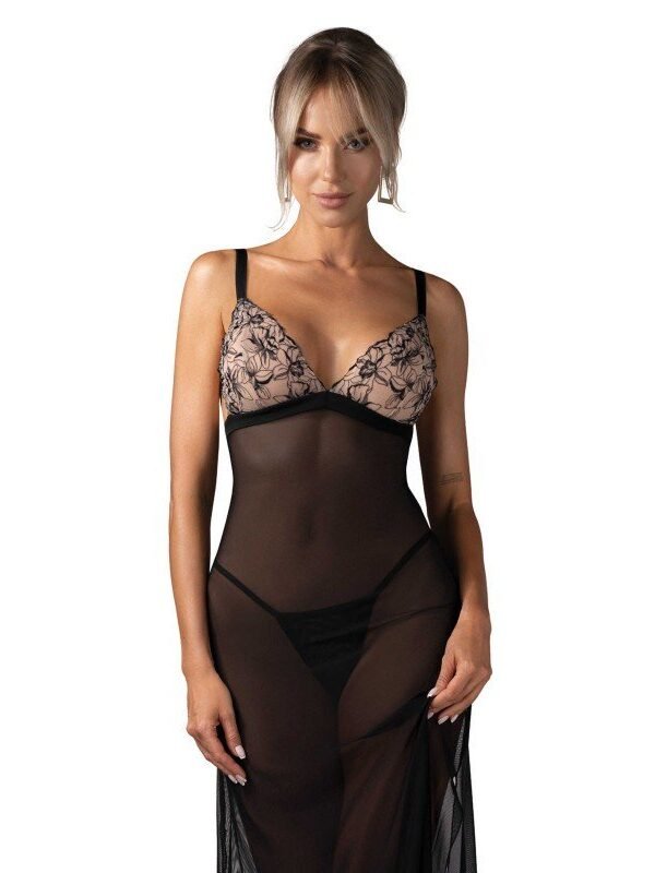Nuisette longue Vila Blanes noire brodée – Obsessive