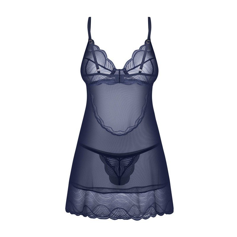 Nuisette Nightly Blue bleu marine et string – Obsessive