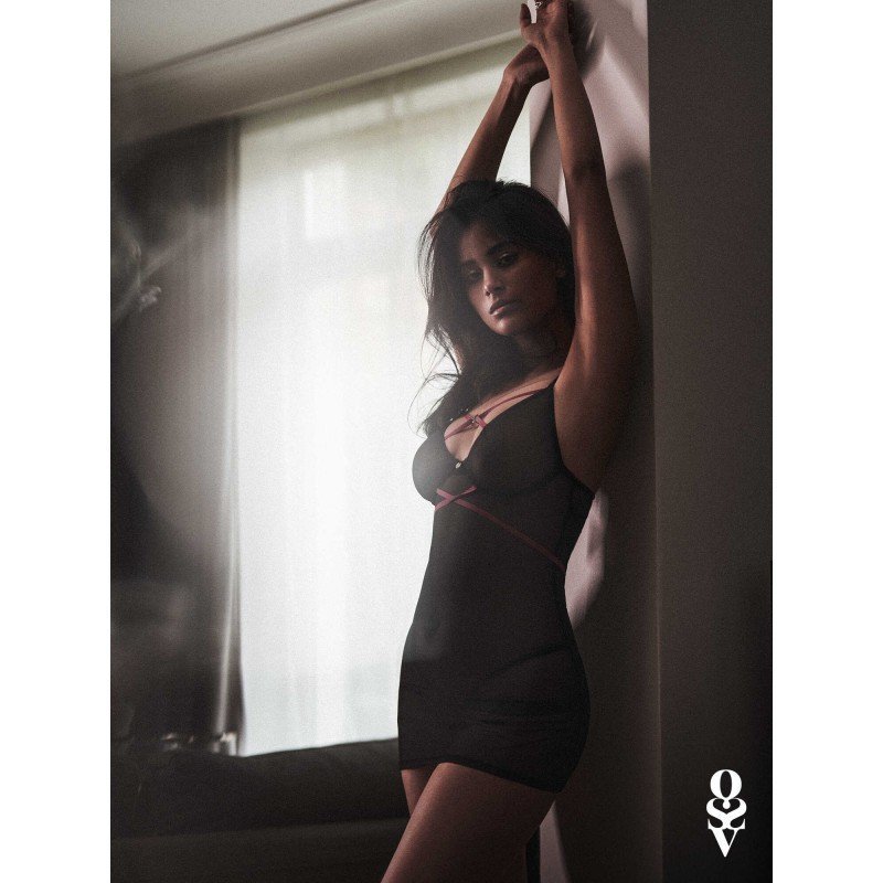 Nuisette Novenes noire, zircons et string – Obsessive