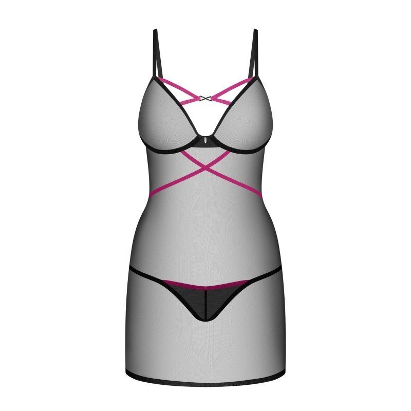 Nuisette Novenes noire, zircons et string – Obsessive