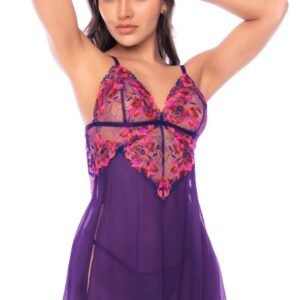 Nuisette Orchid Obscura violette brodée, string – Mapalé