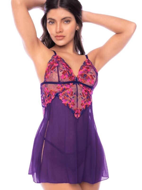Nuisette Orchid Obscura violette brodée, string – Mapalé