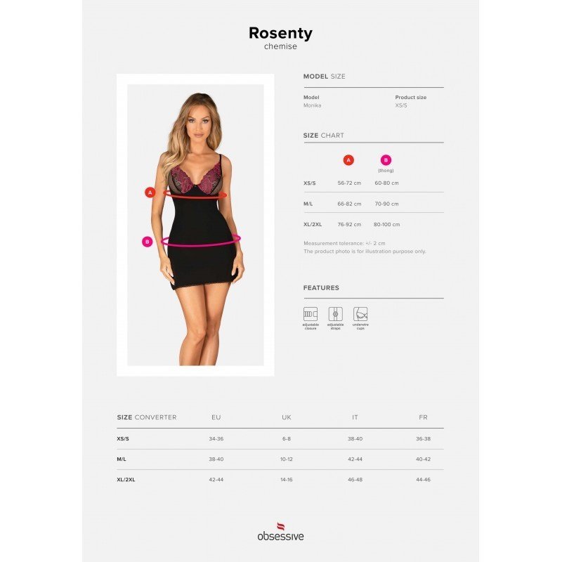 Nuisette Rosenty noire à roses et string – Obsessive