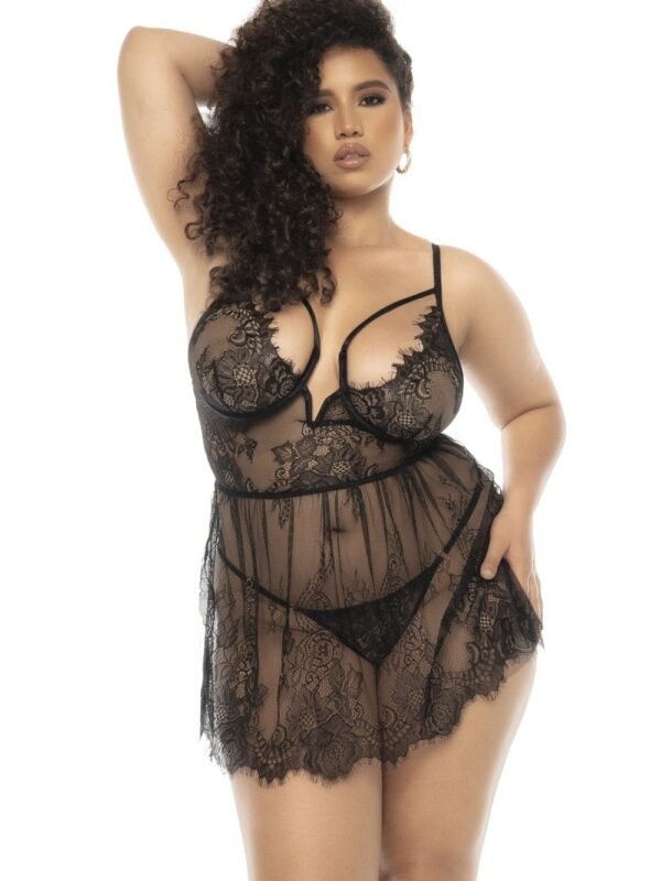 Nuisette Selma grande taille dentelle noire – Mapalé