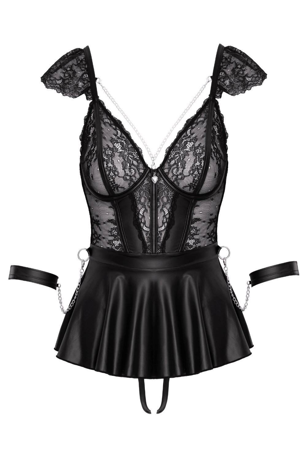 Nuisette sexy noire en dentelle avec menottes