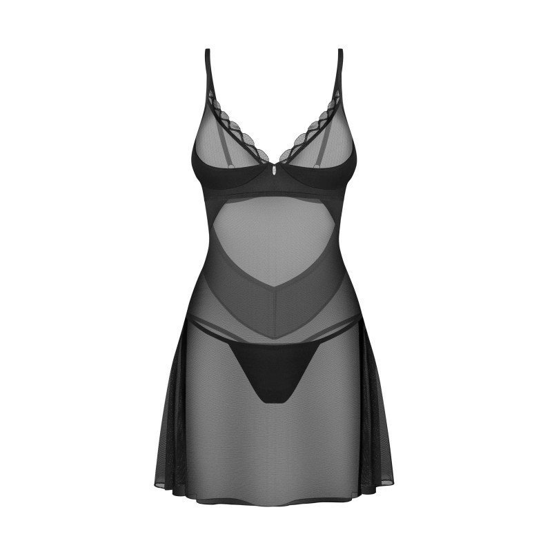 Nuisette Stelisa noire mi-cuisse, volants et string