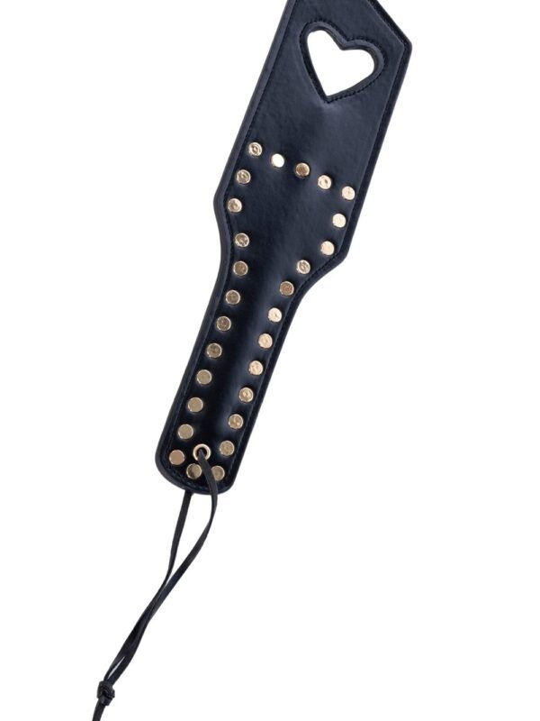 Paddle fessée simili cuir noir clouté à cœur
