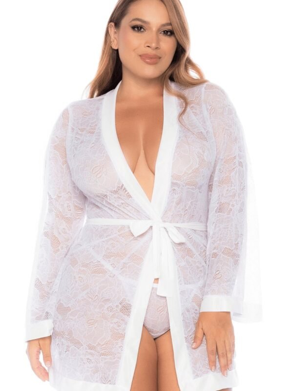Peignoir grande taille en dentelle blanche – Mapalé