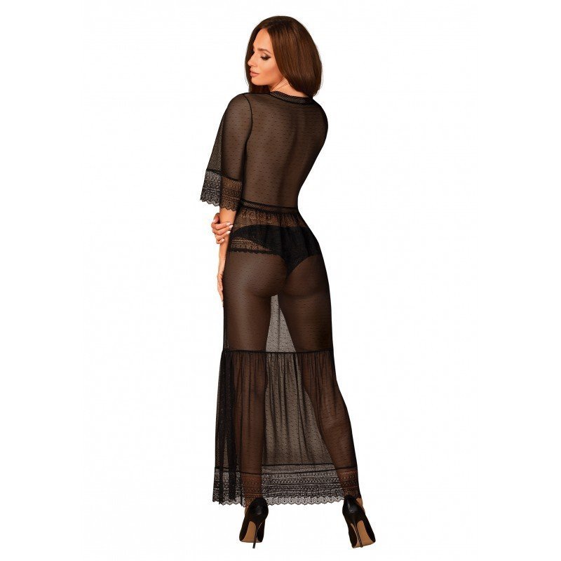Peignoir long Estiqua noir à pois – Obsessive